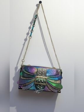 Iridescent Butterfly Wing-Detail Crossbody Bag